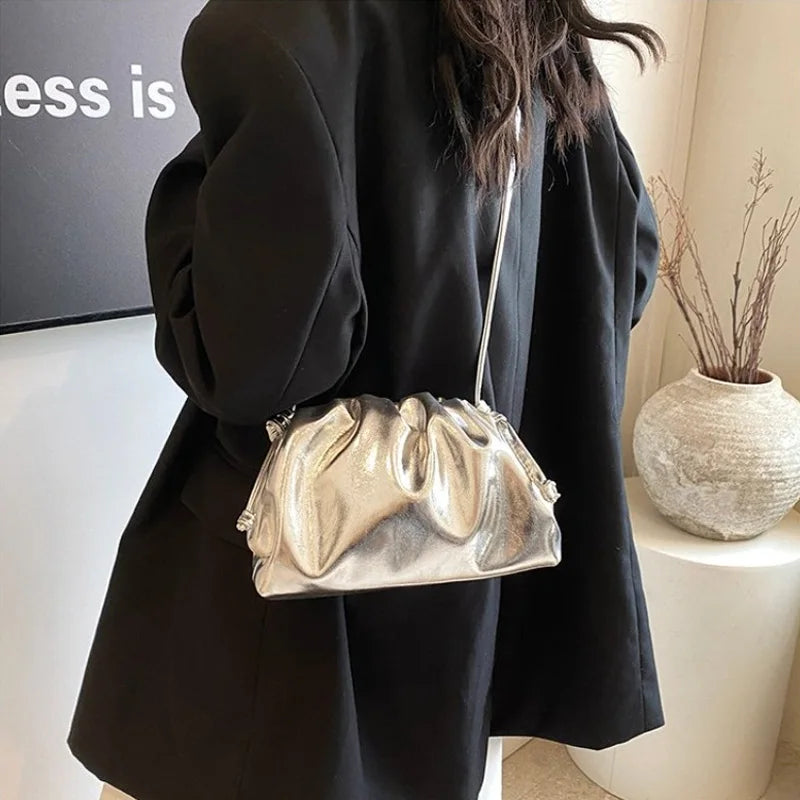 Ruched Cloud Hobo Bag – Soft PU Leather Crossbody for Women