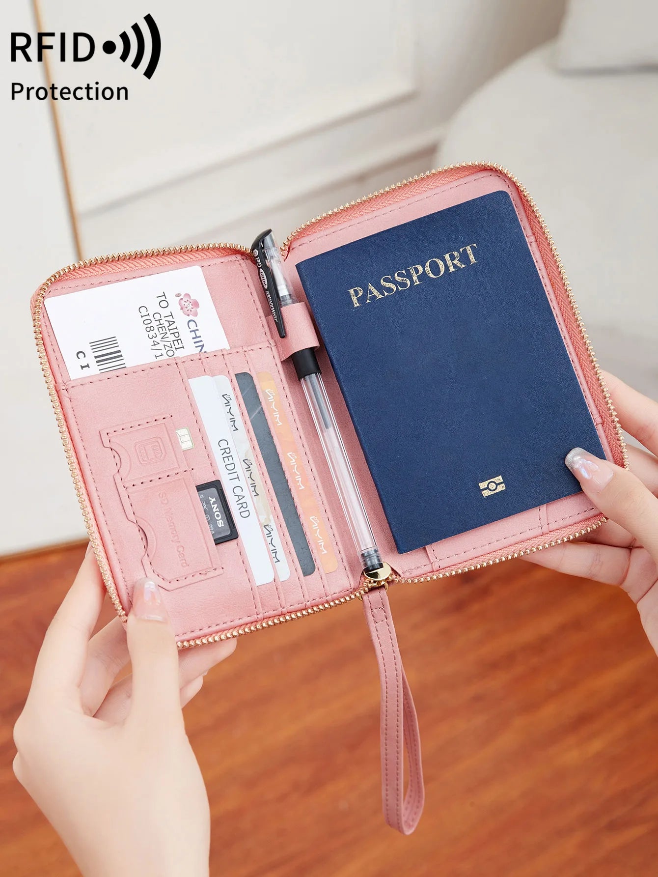 RFID Blocking Passport Wallet – PU Leather Travel Organizer for Men & Women