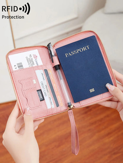 RFID Blocking Passport Wallet – PU Leather Travel Organizer for Men & Women