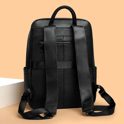 Genuine Leather Men's Laptop Backpack – Solid Black