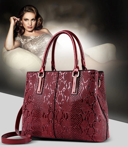 Snake Embossed Patent Leather Women's Tote Bag