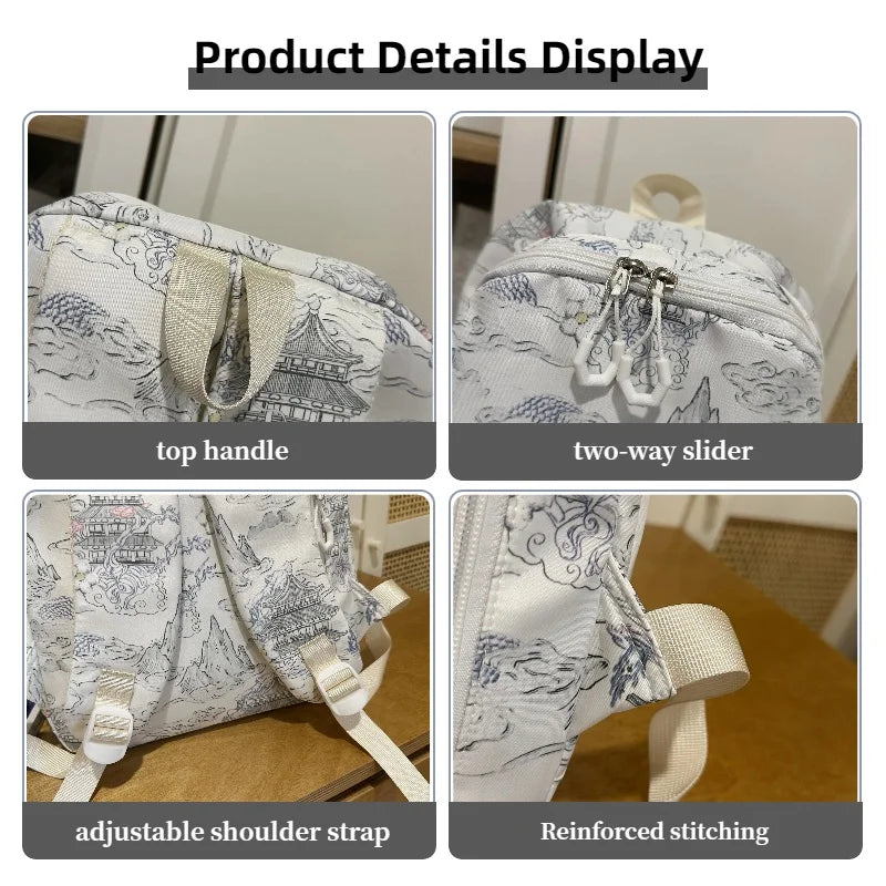 Chinese Ink Painting Backpack – Large Capacity Retro Student Bag