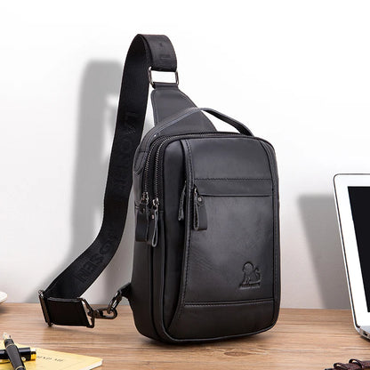 Men's Leather Crossbody Chest Bag – Cowhide Sling Bag
