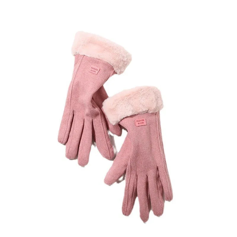 Women's Fuzzy Trim Winter Gloves – Touchscreen Warm Mittens