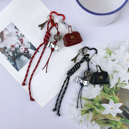 Braided Rope Bag Charm Keychain with Mini Bag & Charms