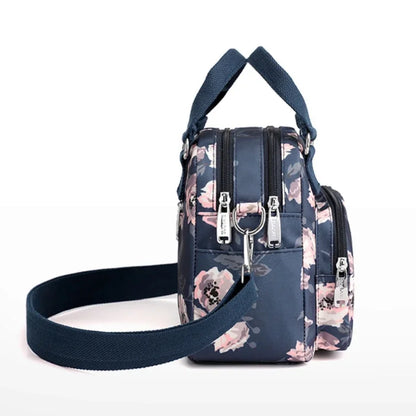 Floral Nylon Crossbody Bag – Women's Multi-Pocket Shoulder Bag