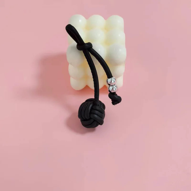 Leather Knot Ball Keychain – Woven Bag Charm & Lanyard