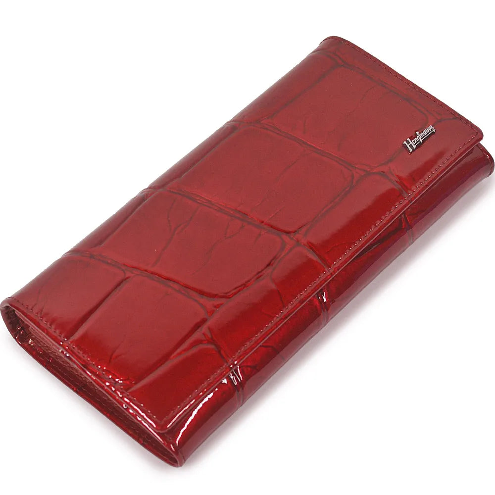 Stone Pattern Genuine Leather Long Wallet for Women
