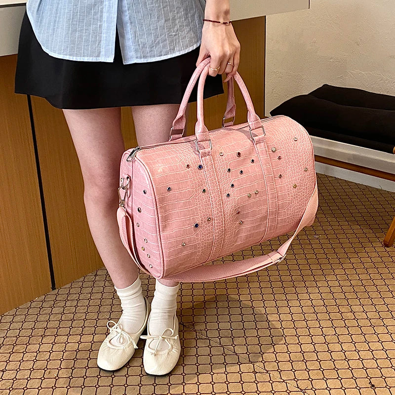 Moods Alligator Grain Big Duffel Bags Women Luxury Designer Handbags Diamond Decor Large Capacity
