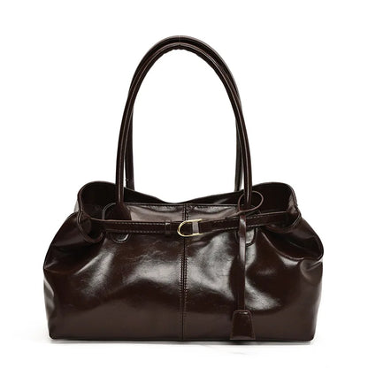 Vintage Leather Shoulder Tote Bag for Women – Large Capacity