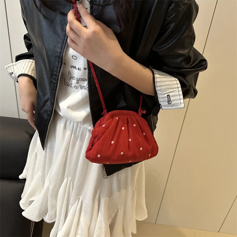 Korean Style Floral Bucket Shoulder Bag – Soft PU Leather Mini Crossbody