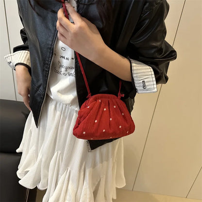 Korean Style Floral Bucket Shoulder Bag – Soft PU Leather Mini Crossbody