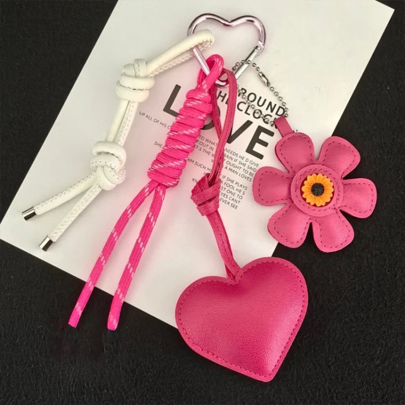 PU Leather Flower Tassel Bag Charm Keychain