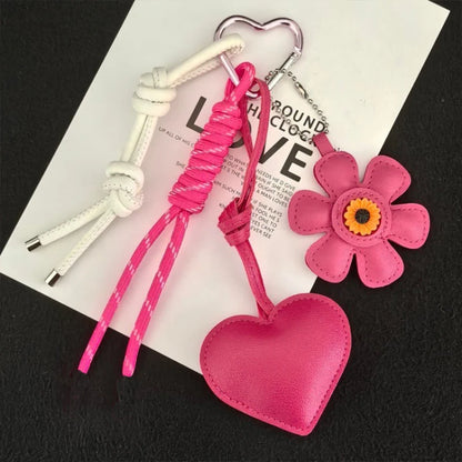 PU Leather Flower Tassel Bag Charm Keychain