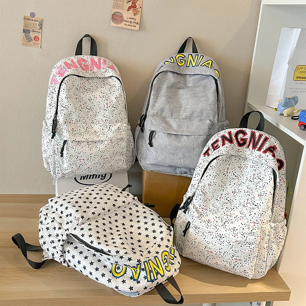 Star Print Letter Backpack – Cute School Bag for Women & Girls