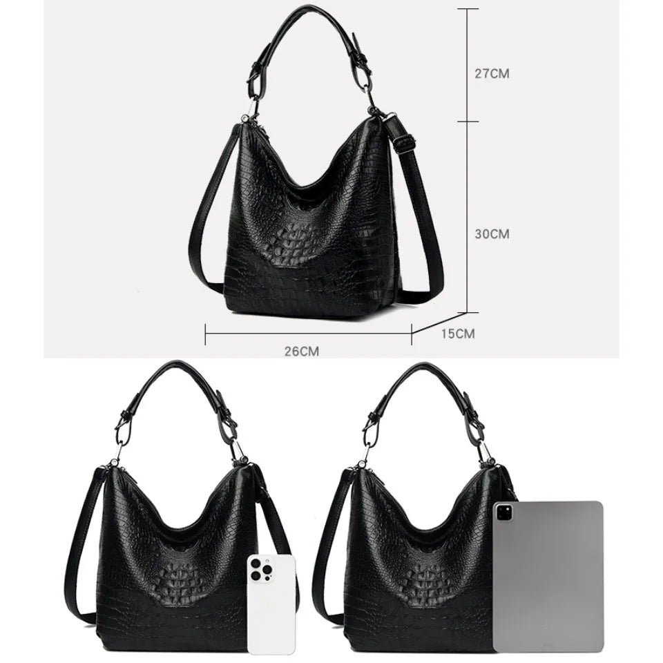 Crocodile Pattern Hobo Bag for Women – Leather Shoulder Crossbody