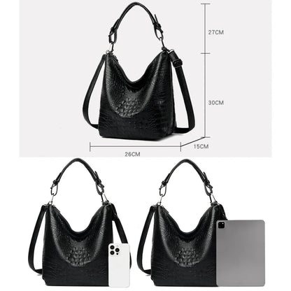 Crocodile Pattern Hobo Bag for Women – Leather Shoulder Crossbody