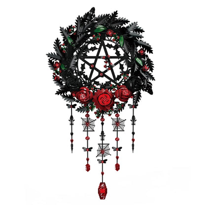 Gothic Black Rose Wreath MOC Building Blocks – 1300pcs Botanical Wall Decor