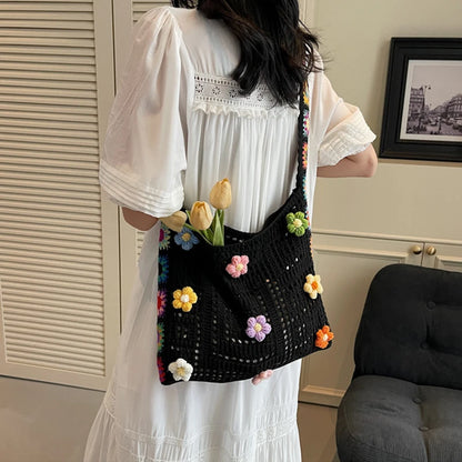 Crochet Flower Tote Bag – Large Capacity Knit Shoulder Bag
