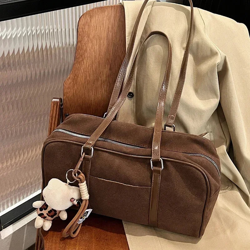 Retro Suede Pillow Shoulder Bag – Women's Large Capacity Commuter Handbag