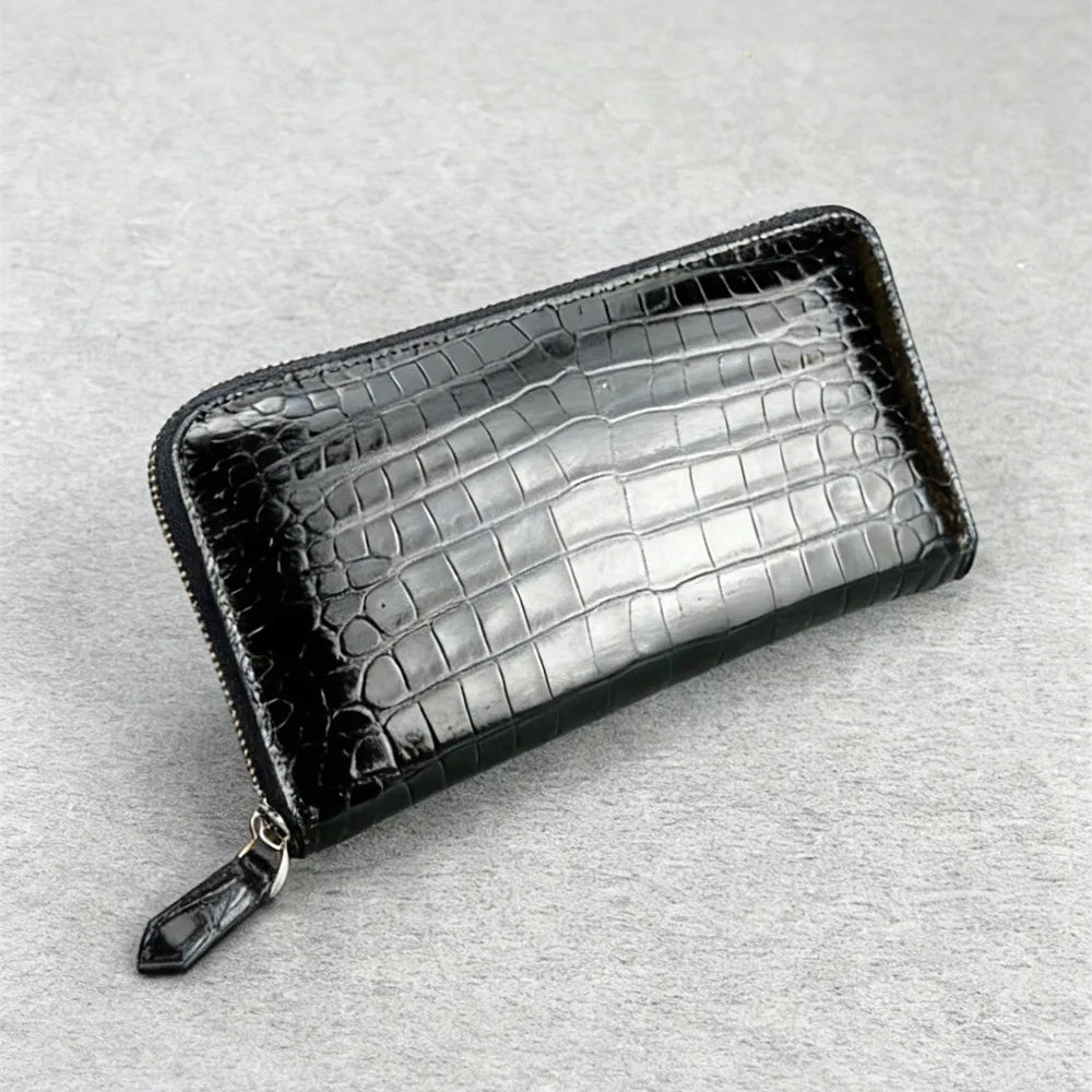 Crocodile Leather Long Wallet for Men – Zipper Clutch