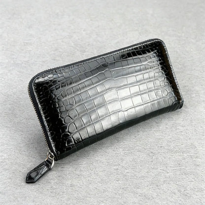 Crocodile Leather Long Wallet for Men – Zipper Clutch