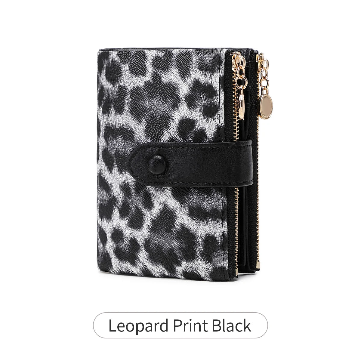 Leopard Print Women's Wallet – Triple Layer Card Holder & Double Zipper Coin Purse