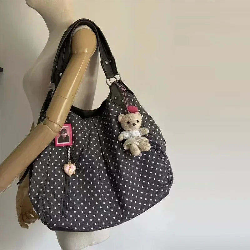 Polka Dot Large Capacity Shoulder Bag for Women – Retro Hobo