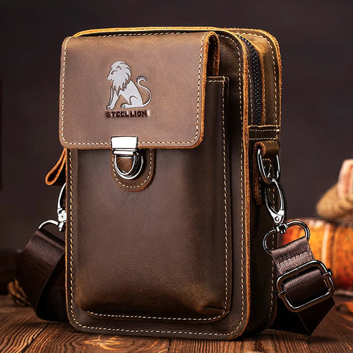 Men's Leather Phone Bag – Cowhide Belt Waist & Crossbody Bag