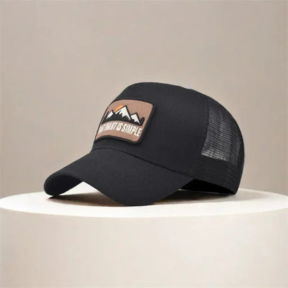 Mesh Trucker Hat with Mountain Patch – Unisex Outdoor Sports Cap