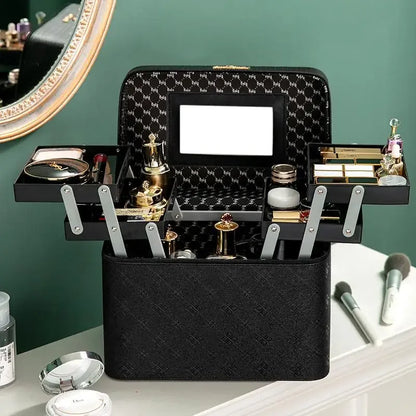 Large Makeup Bag with Mirror – Women's Luxury Cosmetic Organizer Case
