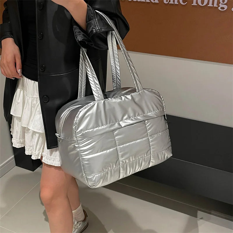 Quilted Nylon Tote Bag for Women – Crossbody Shoulder Bag