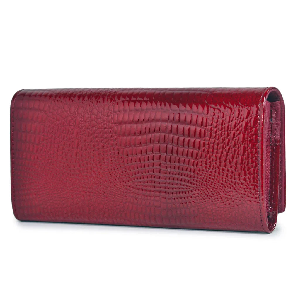Patent Leather Crocodile Embossed Clutch Wallet for Women – Cowhide Long Purse