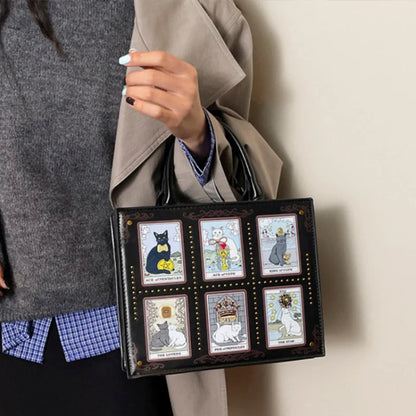Cat Tarot Print Tote Bag for Women – Stylish Top-Handle Handbag