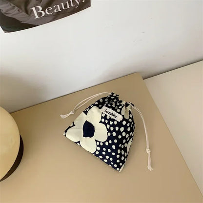 Kawaii Floral Drawstring Pouch – Cute Cosmetic & Coin Purse Bag