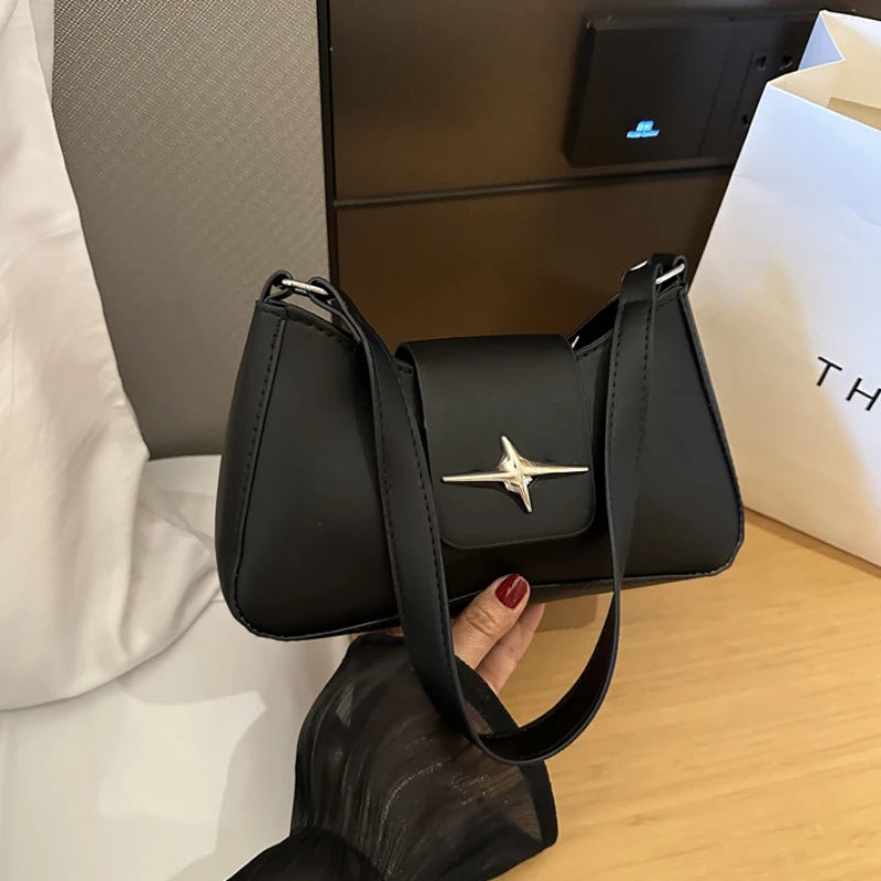 Y2K Glossy PU Leather Shoulder Bag for Women – Small Luxury Underarm Purse