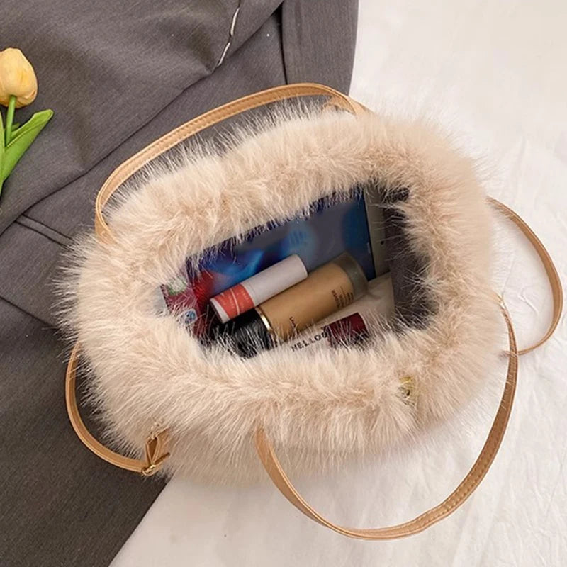 Faux Fur Plush Tote Bag – Soft Fluffy Women's Handbag