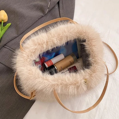 Faux Fur Plush Tote Bag – Soft Fluffy Women's Handbag
