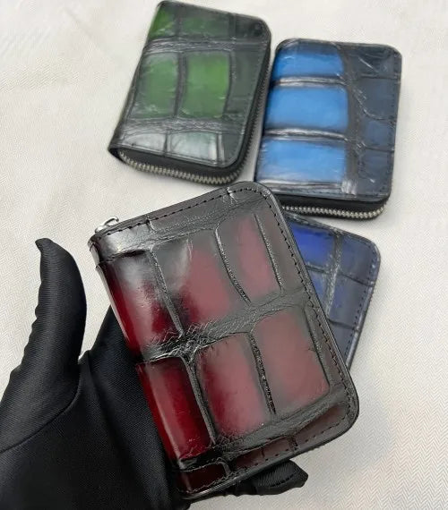 Crocodile Skin Leather Card Holder – Zipper Wallet Large Capacity
