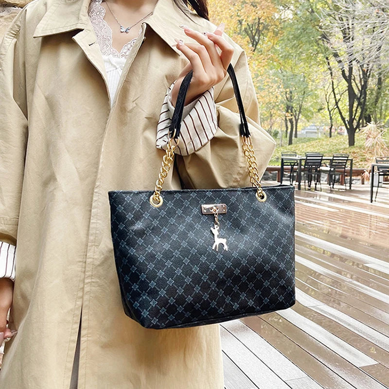 Large Capacity Women's Tote Shoulder Bag with Chain Strap