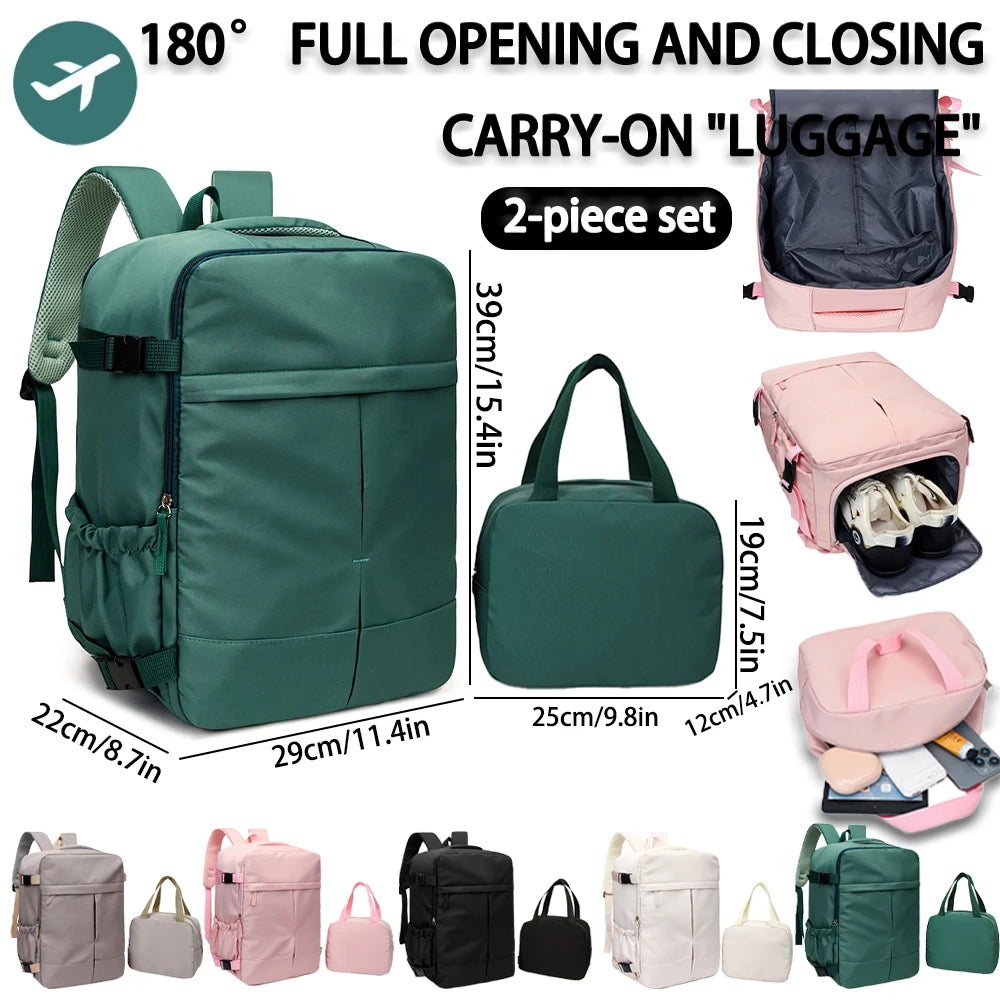 Carry-On Backpack & Tote Bag Set – 2-Piece Large Capacity Travel Luggage