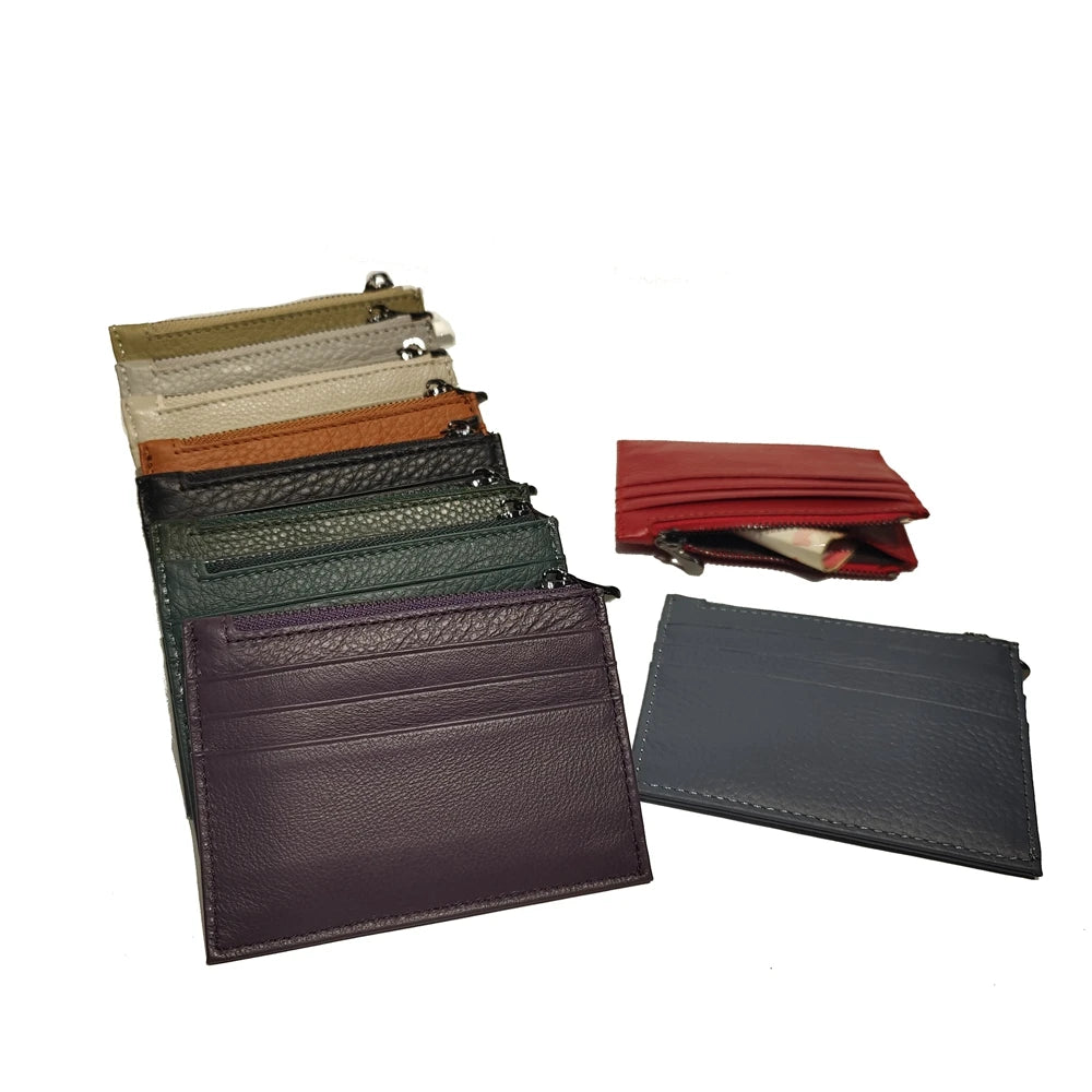 Genuine Leather Card Holder with Zipper Coin Purse – Slim Wallet