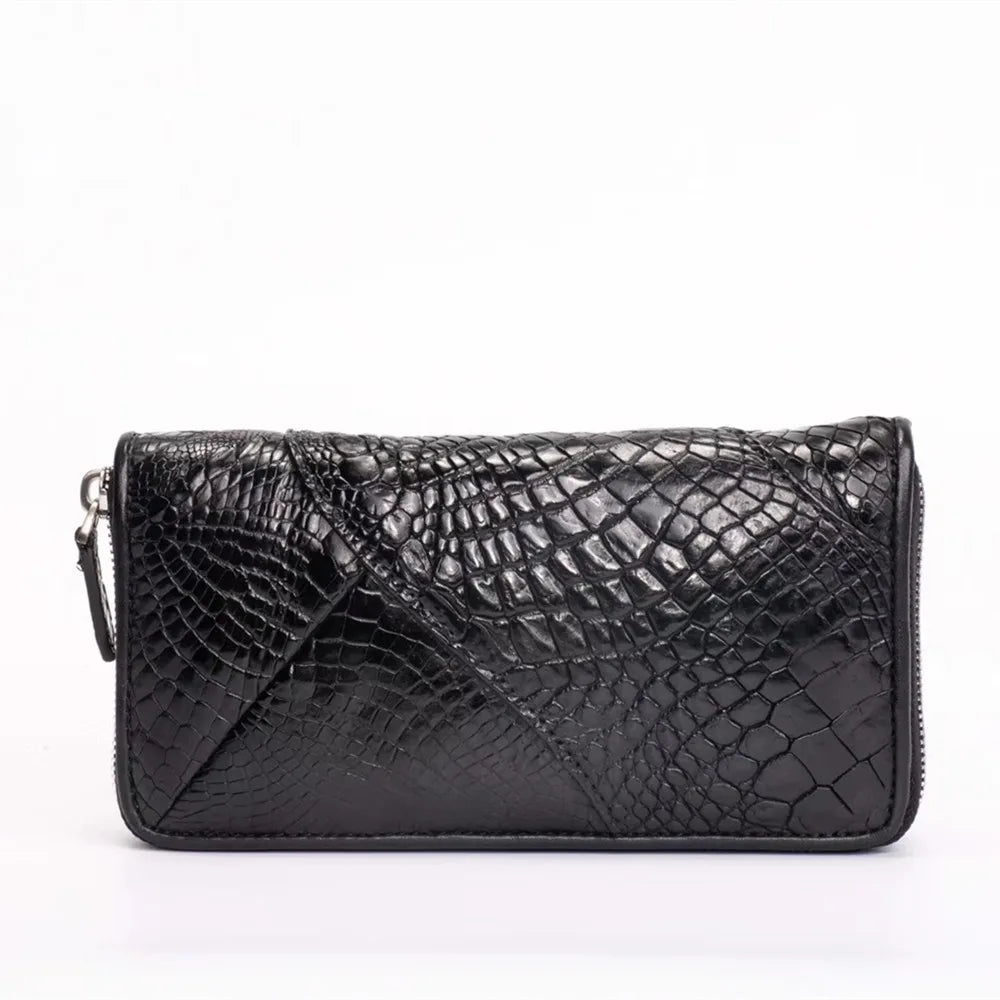 Crocodile Claw Leather Long Wallet – Men's Black Clutch Bag