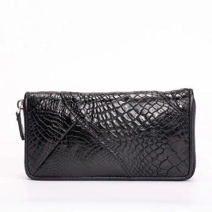Crocodile Claw Leather Long Wallet – Men's Black Clutch Bag
