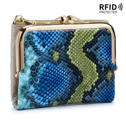 RFID Blocking Women's Genuine Leather Serpentine Clutch Wallet
