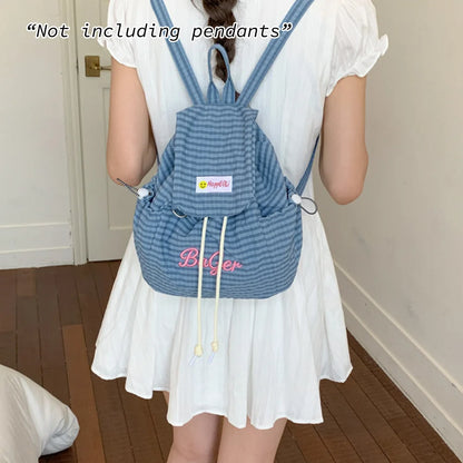 Mini Drawstring Backpack – Plaid Embroidery Casual Daypack