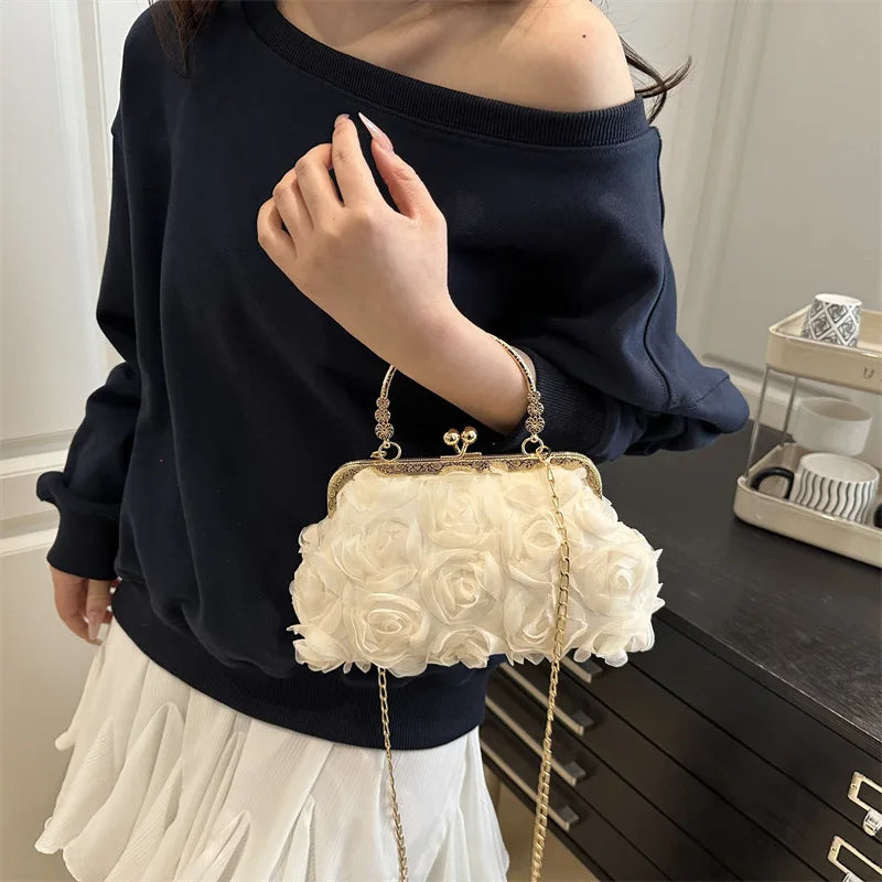 3D Floral Evening Clutch Bag – Women's Chain Shoulder Bag
