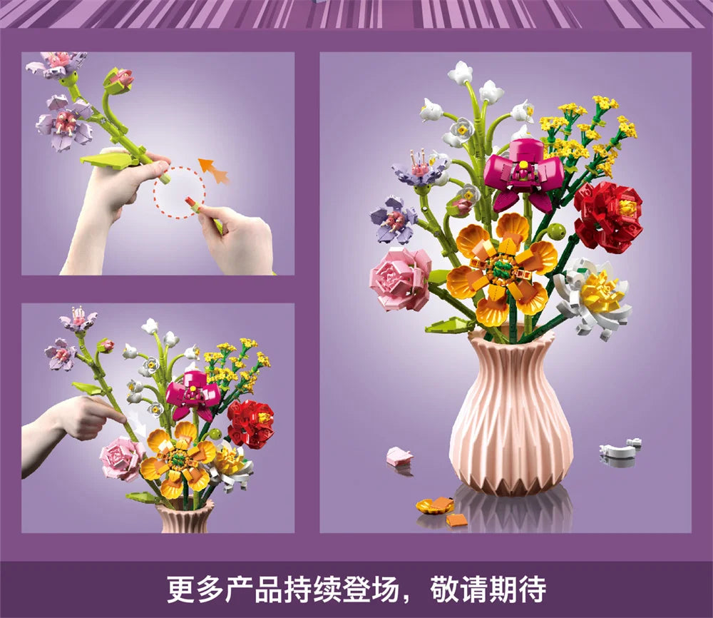 Flower Bouquet Building Blocks Set – DIY Botanical Floral Arrangement
