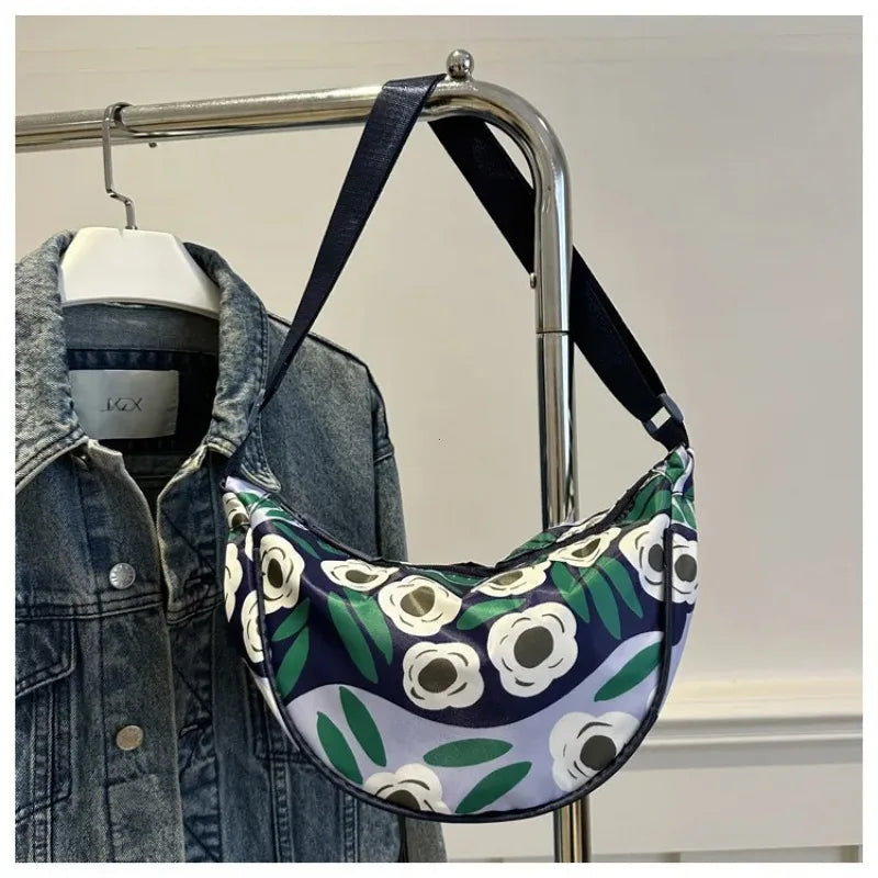 Japanese Style Floral Nylon Crossbody Bag – Crescent Hobo