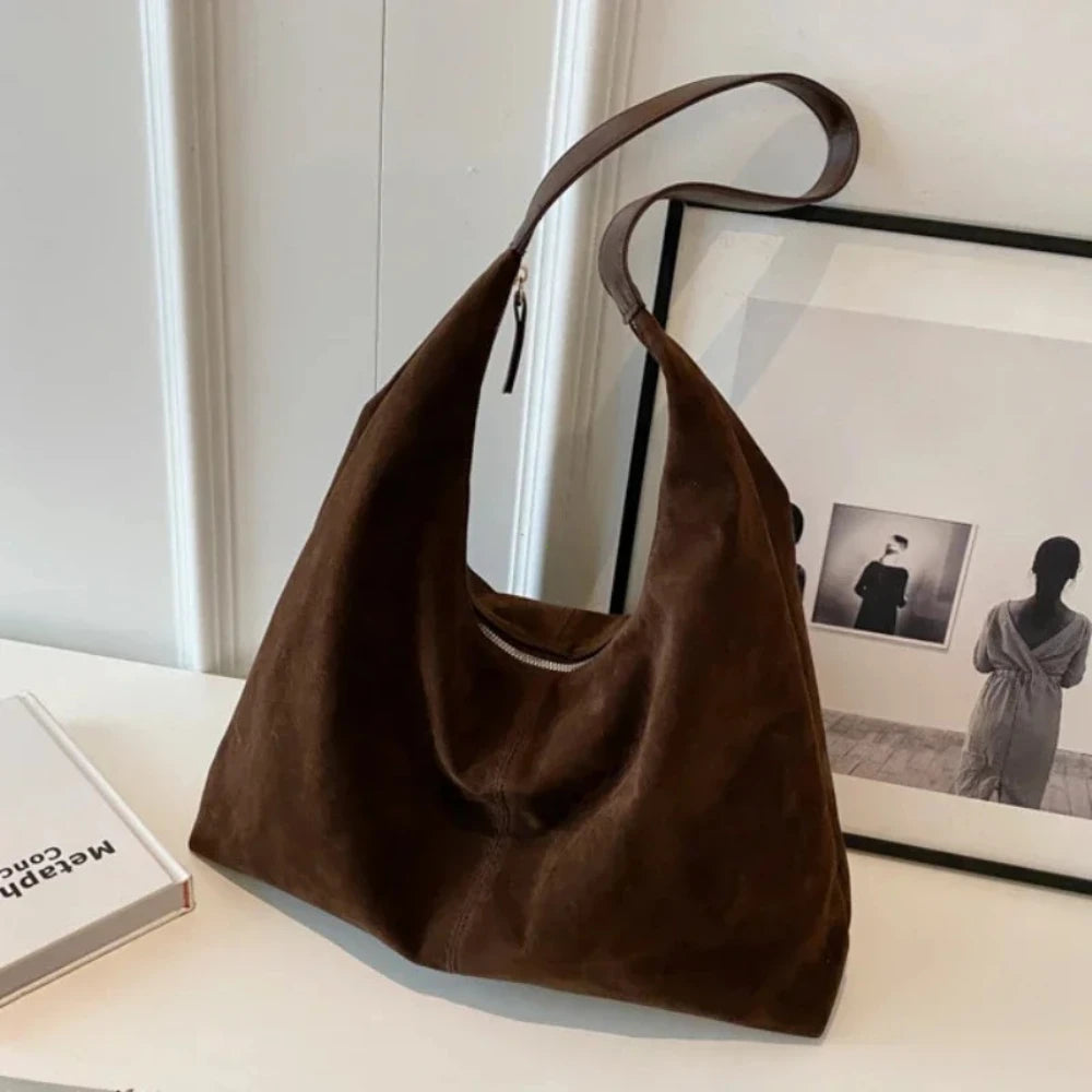Women's Suede Hobo Shoulder Bag – Large Capacity Slouchy Handbag